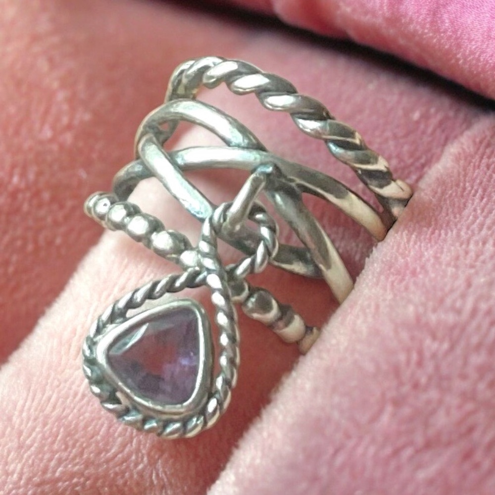 AMETHYST & STERLING OR PAZ ARTISAN RING - 6
